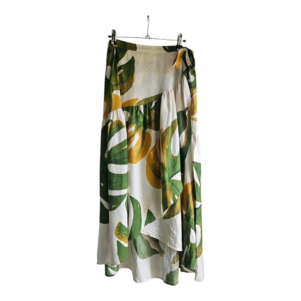 Rachel Zoe Faux Wrap Skirt Size XL Linen Blend Hi-Low Tropical Vacation